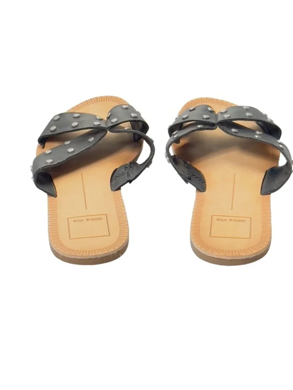 DOLCE VITA Women's Cary Black Studded Leather Cross Strap Sandals Flats Size 7M